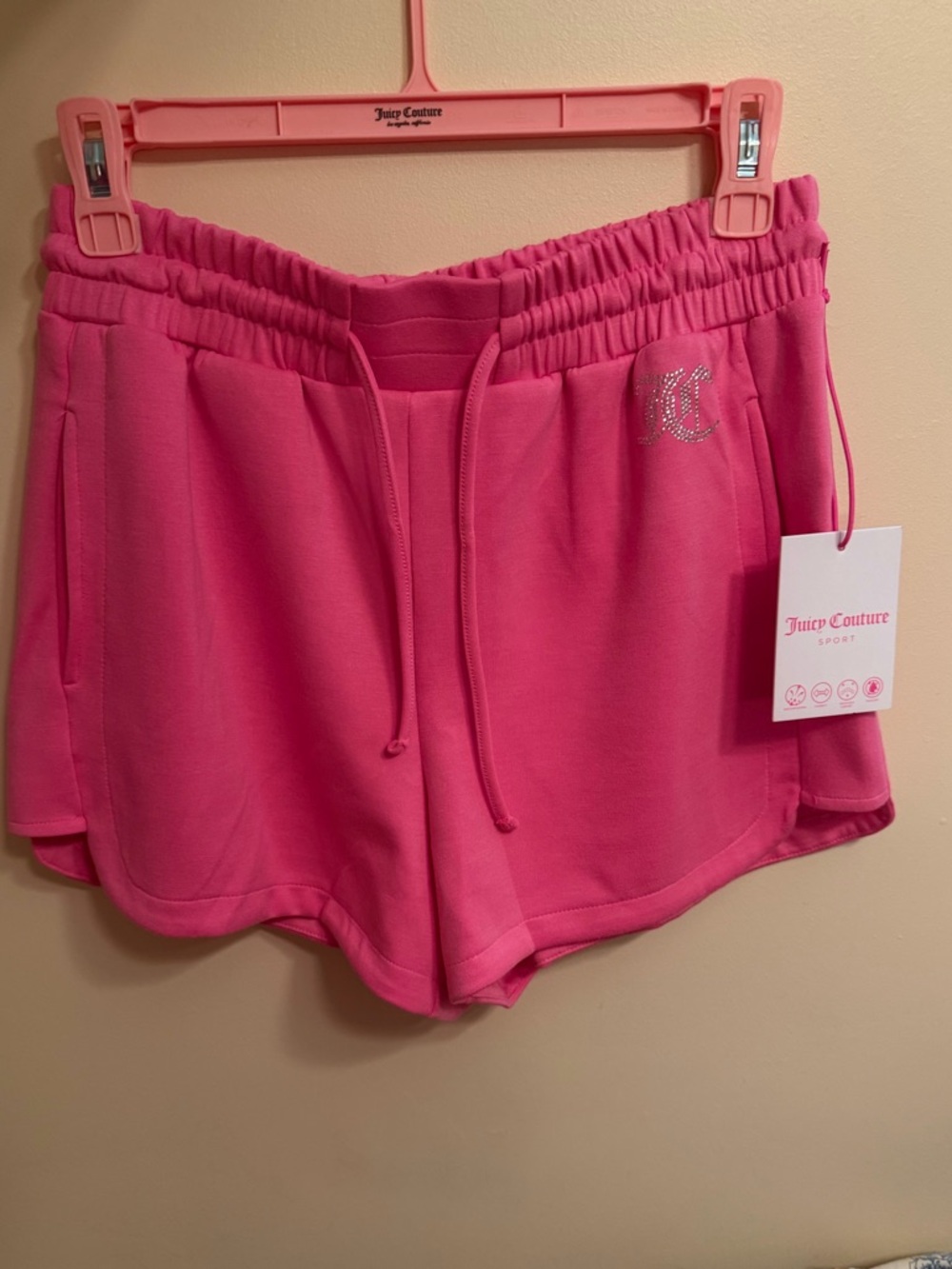Juicy Couture Hot Pink Rhinestone Logo Drawstring Athletic Shorts